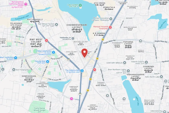 Location map of Assetz Miru & Miyo in Yelahanka, North Bangalore